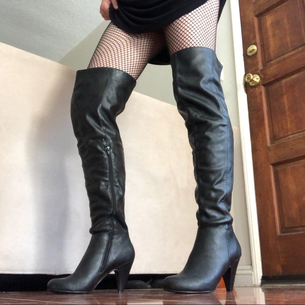 Faux Leather Thigh High Boots